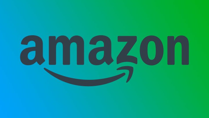 Amazon logo with a colorful background