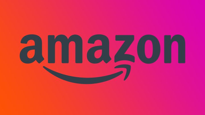 Amazon logo with a colorful background