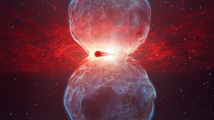 Artist's impression of the white dwarf and red giant binary system following the nova outburst