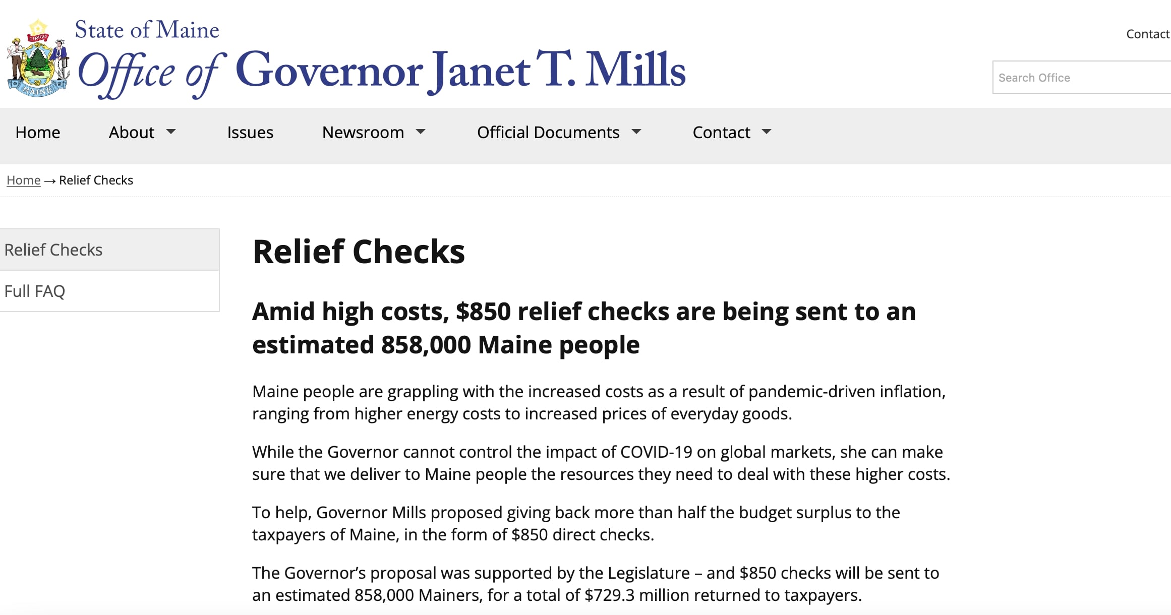 maine relief check website