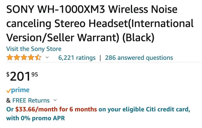 Amazon sale on Sony WH1000XM3 headphones