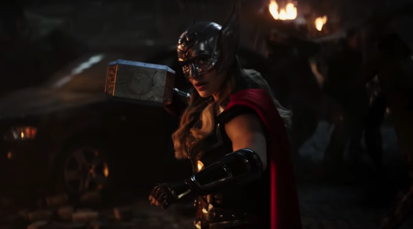 Jane Mighty Thor (Natalie Portman) holding a repaired Mjolnir